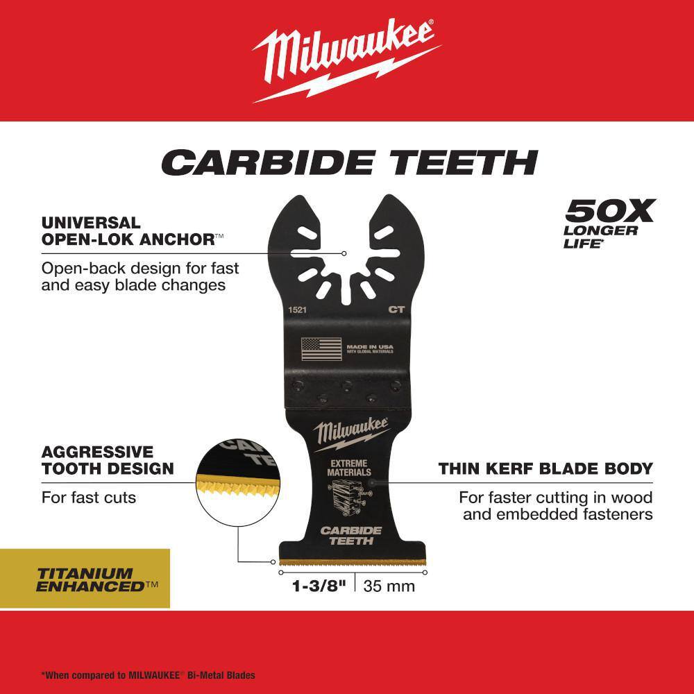 MW 1-38 in. Carbide Universal Fit Extreme Wood and Metal Cutting Multi-Tool Oscillating Blade (2-Pack) 49-25-1522