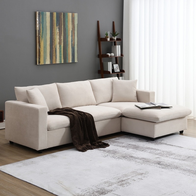 Convertible Sectional Sofa Couch  4 Seat L Shaped Sofa with Ottoman and 2 Free Pillows  Modern Sofa Couch for Living Room