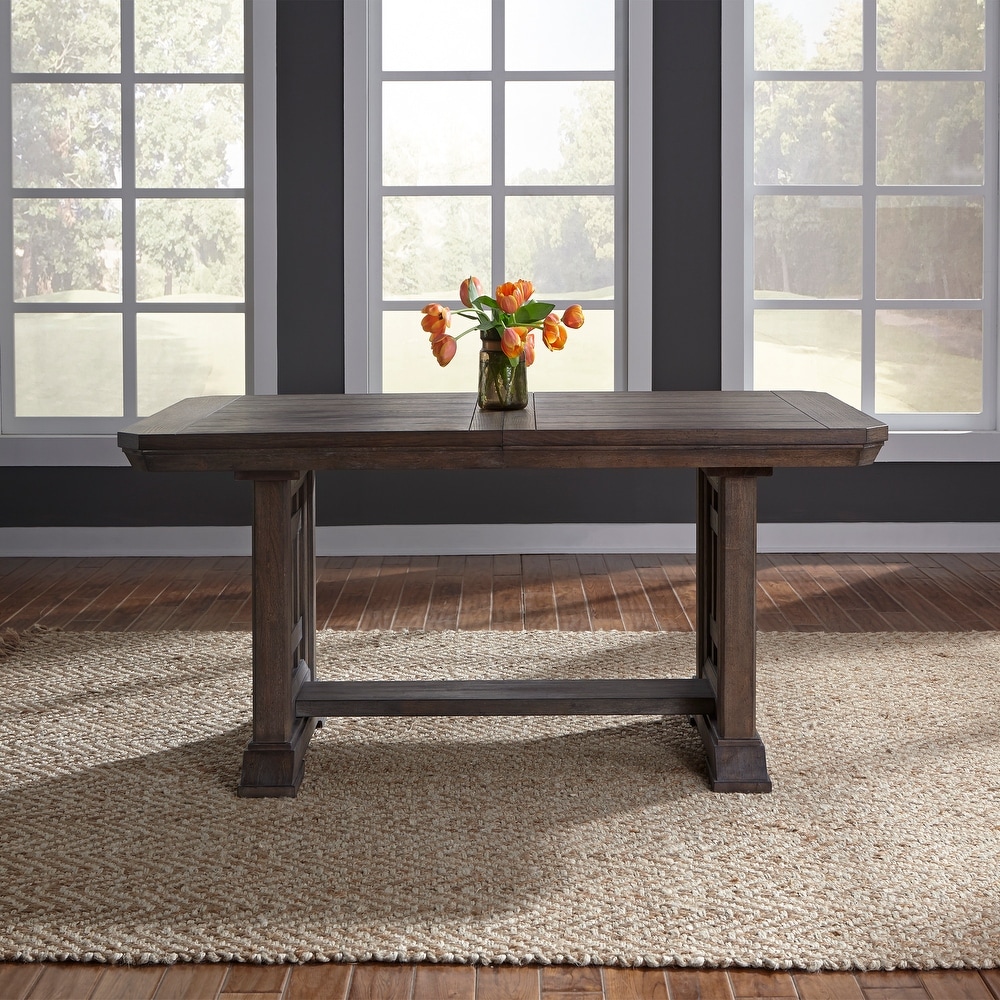 Copper Grove Artisan Prairie Wirebrushed Aged Oak Gray Dusty Wax Trestle Table