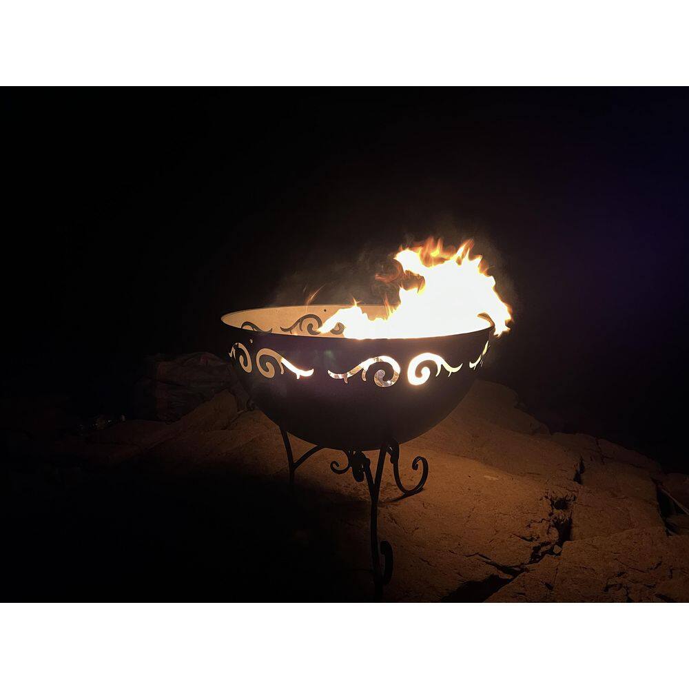 23 in. Dia SEDONA Outdoor Wood Burning Fire Bowl in Black with Cover PF03BOWL3