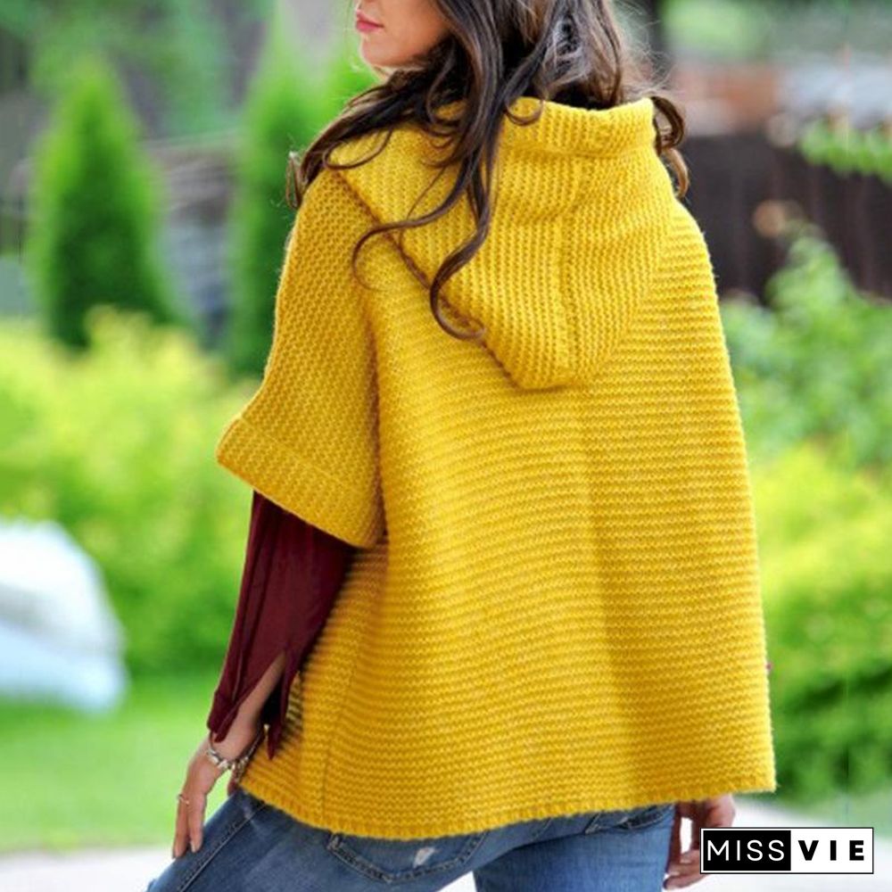 Autumn Winter Loose Knit Hooded Cardigan