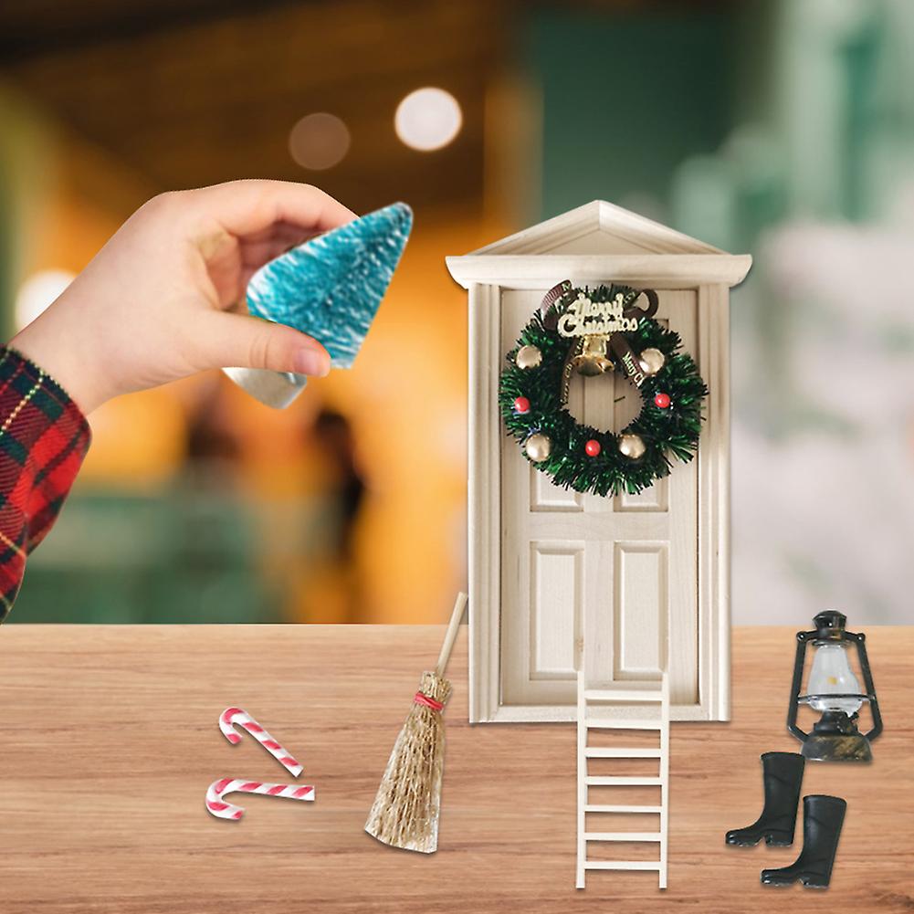 Mini House Door Court Christmas Set Doll House Accessories Set Mini Simulation Christmas Toy 10 Pcs For Decoration