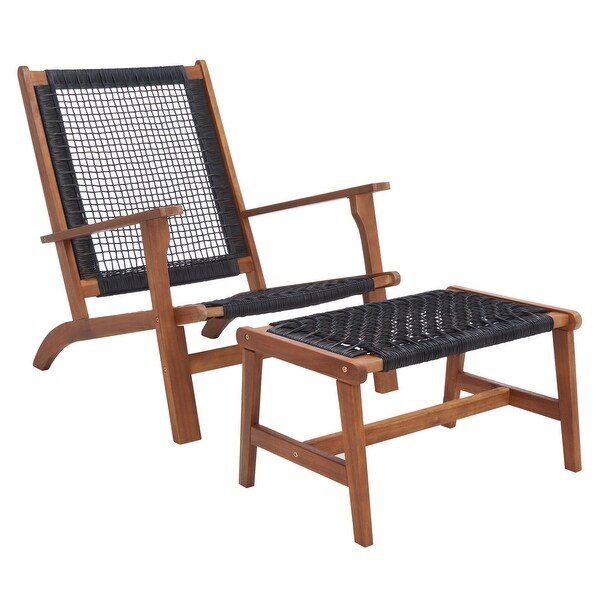 SAFAVIEH Chantelle Outdoor Solid Wood Chaise Lounge Chair and Stool Set of 2 (Includes End Table)