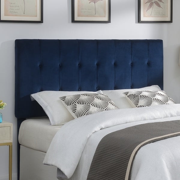 Copper Grove Roseau Navy Blue Velvet Queen Upholstered Headboard - - 36370361