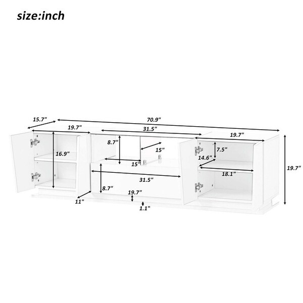 70'' Width Modern High Gloss TV Stand with Tempered Glass