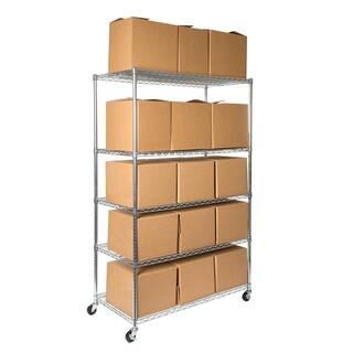 Seville Classics UltraDurable Silver 5-Tier NSF-Certified Steel Wire Garage Storage Shelving Unit (48 in. W x 72 in. H x 24 in. D) WEB564