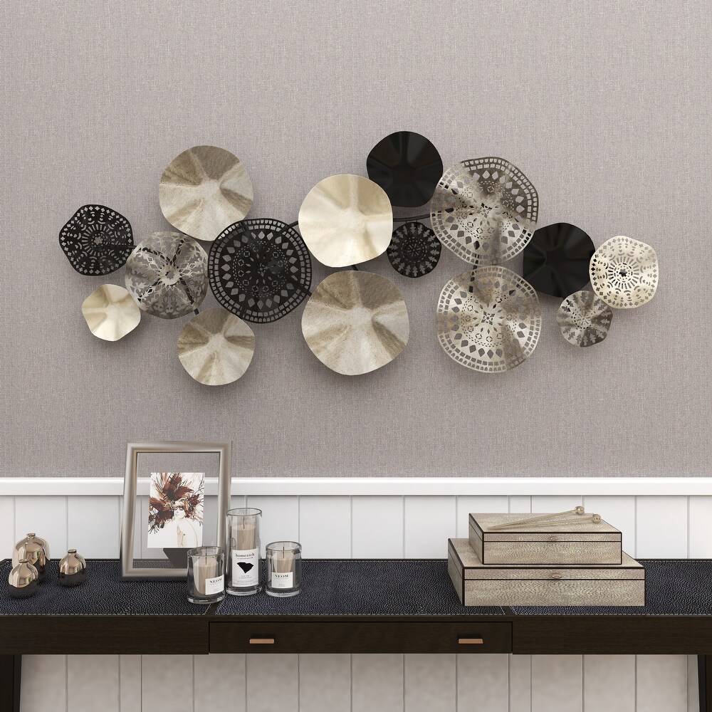 Silver Metal Textured Plate Wall Decor with Black Accents