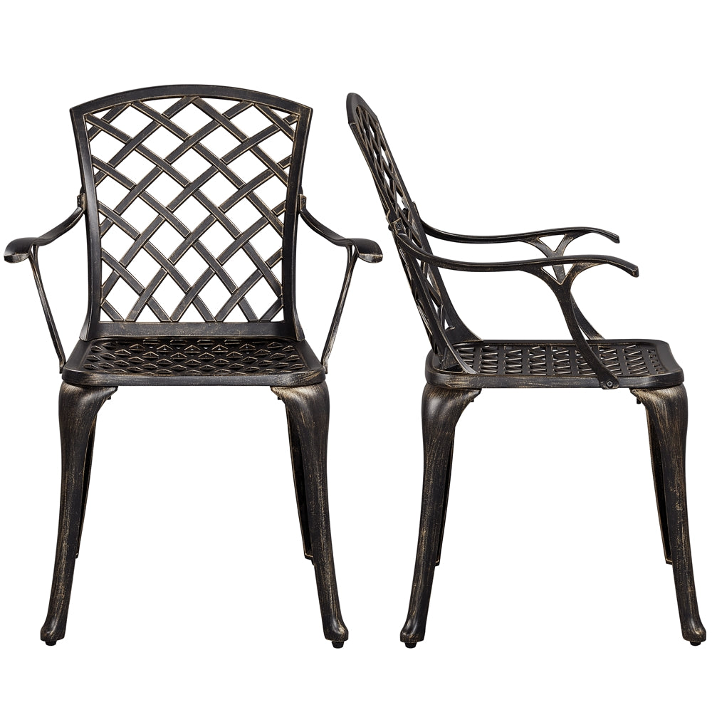 Easyfashion Outdoor Dining Chair - Aluminium - Set of 2 - Has Arms - Bronze