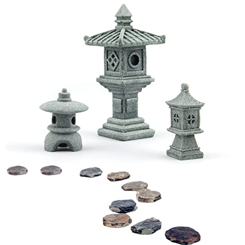 Miniature Fairy Garden Decoration Set,3 Japanese Lantern,10 Stepping Stone Mini Fairy Decor for Garden & Patio Micro Landscape Yard Bonsai Decoration