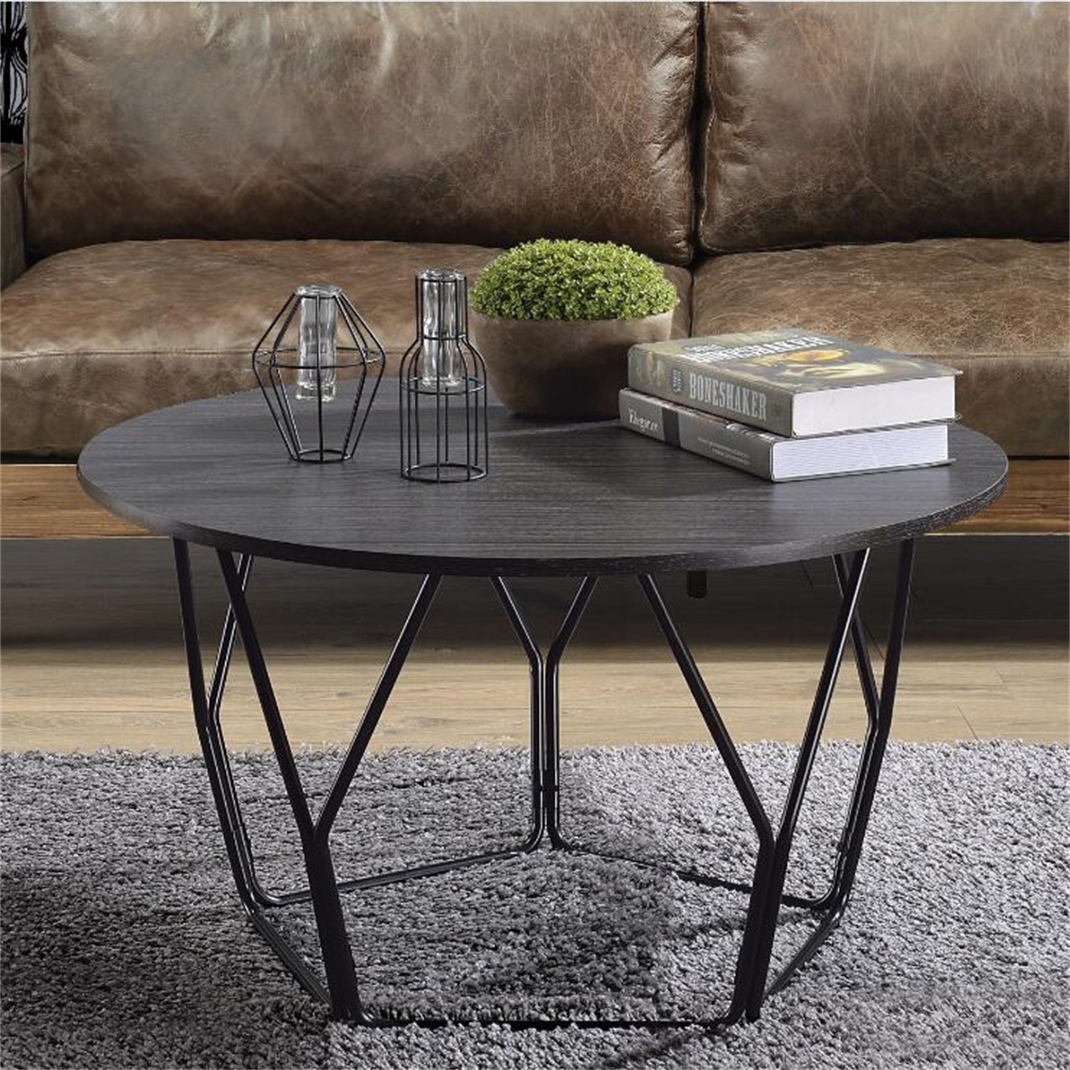 Coffee Table End Table Living Room Table in Espresso and Black