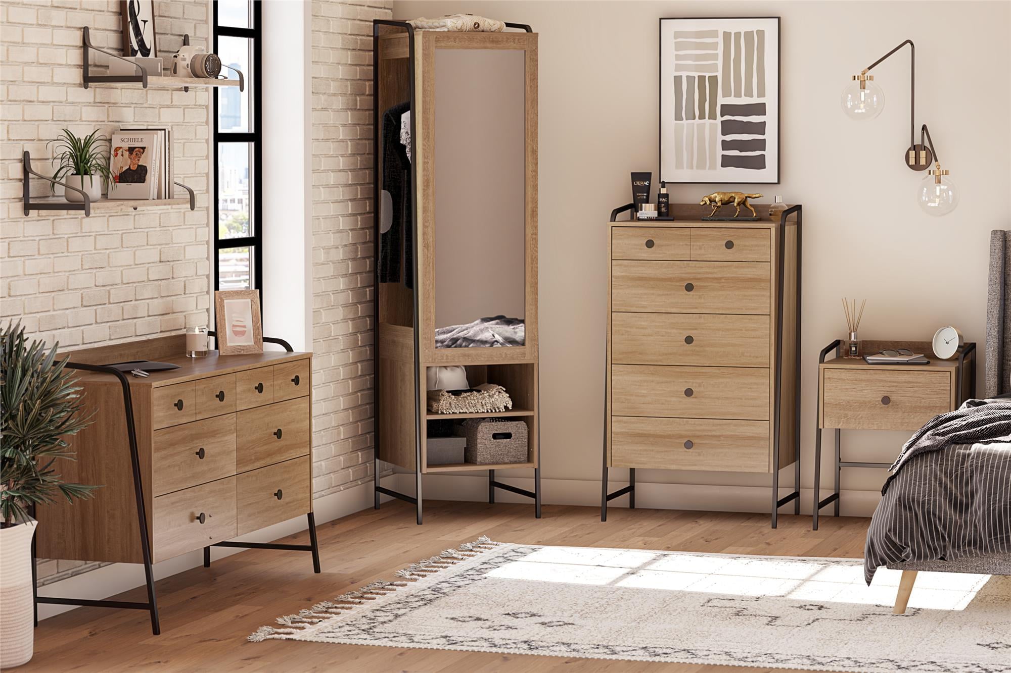 Novogratz Bushwick Tall 5 Drawer Dresser, Natural