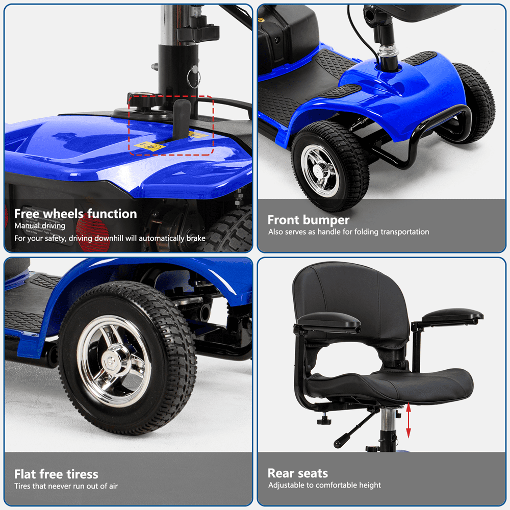 4 Wheel Scooter Electric Powered Mobile Wheelchair Folding Mobility Scooter for Seniors Adult Elderly,Max Weight 300lbs,Max Speed 3.7mph,Blue