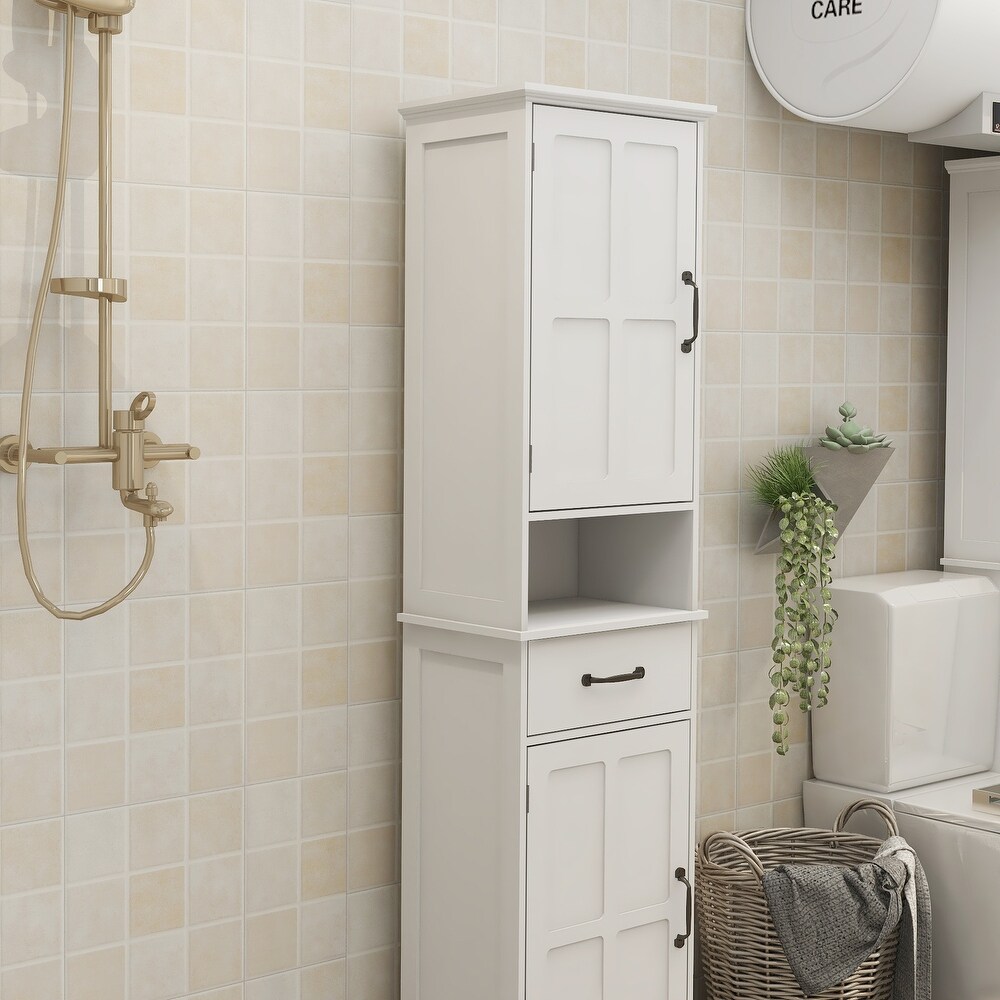 Tall Bathroom Storage Cabinet Narrow Floor Standing Cabinet  White