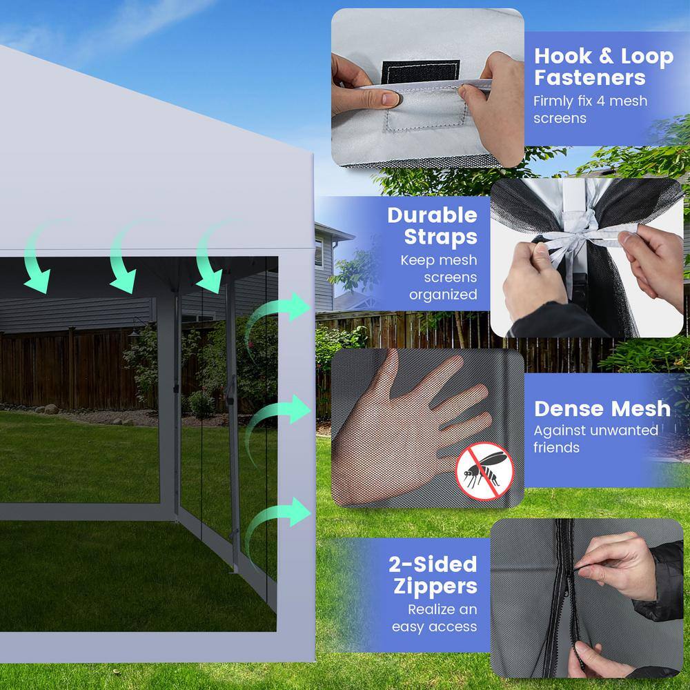 Costway 10 ft. x 20 ft. White and Black Pop-Up Canopy Party Tent Sidewalls Portable Garage Car Shelter Wheeled NP10836WH