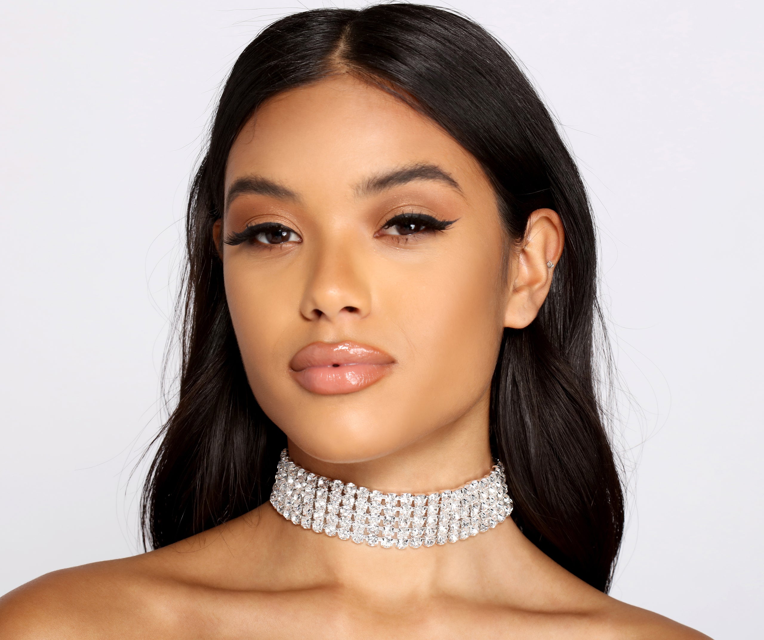 So Luxe Five Row Rhinestone Choker