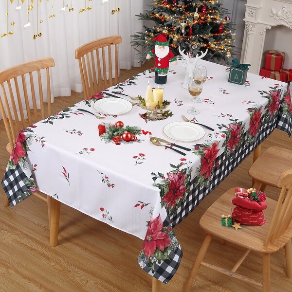 Christmas Table Cloth Farmhouse Plaid Tablecloths Flower Table Cover，Black and White