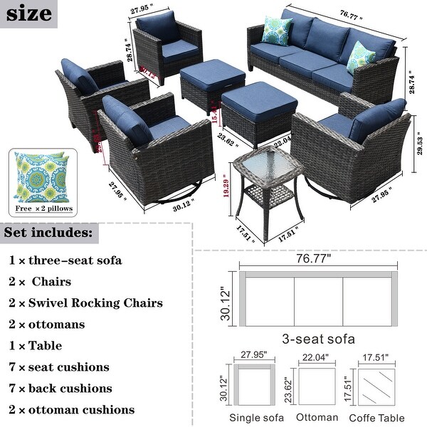 OVIOS 8piece Patio Conversation Wicker Furniture Set Swivel Chair Set