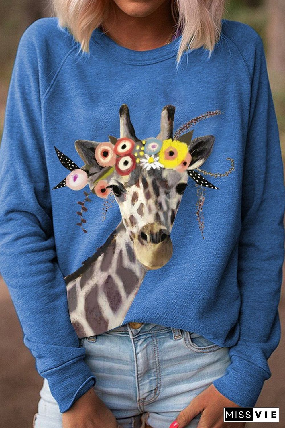 Giraffe Print Casual Long Sleeve T-Shirt