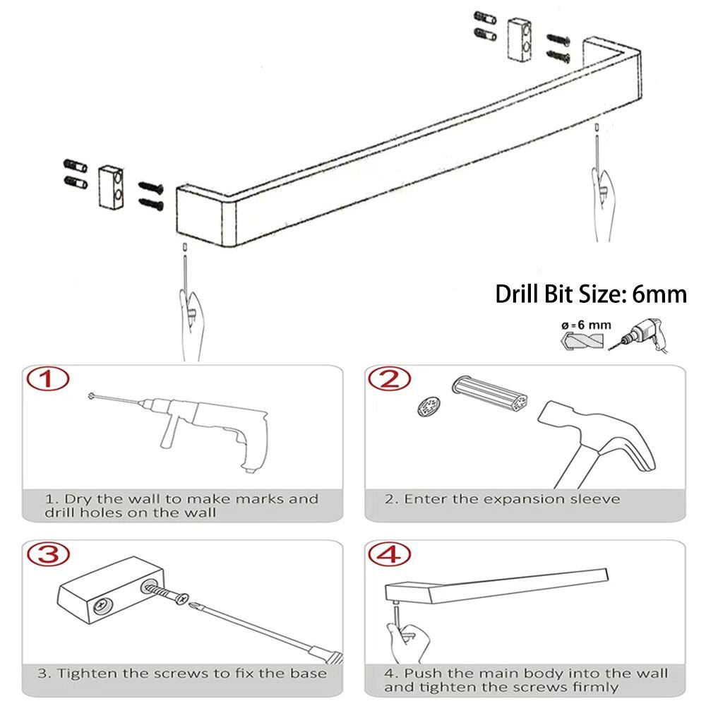 ruiling 24 in. Square Wall Mount Towel Bar in Stainless Steel Matte Black ATK-292