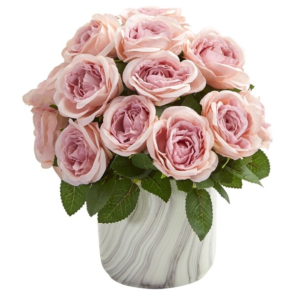 Rose Artificial Arrangement in Marble Finish Vase