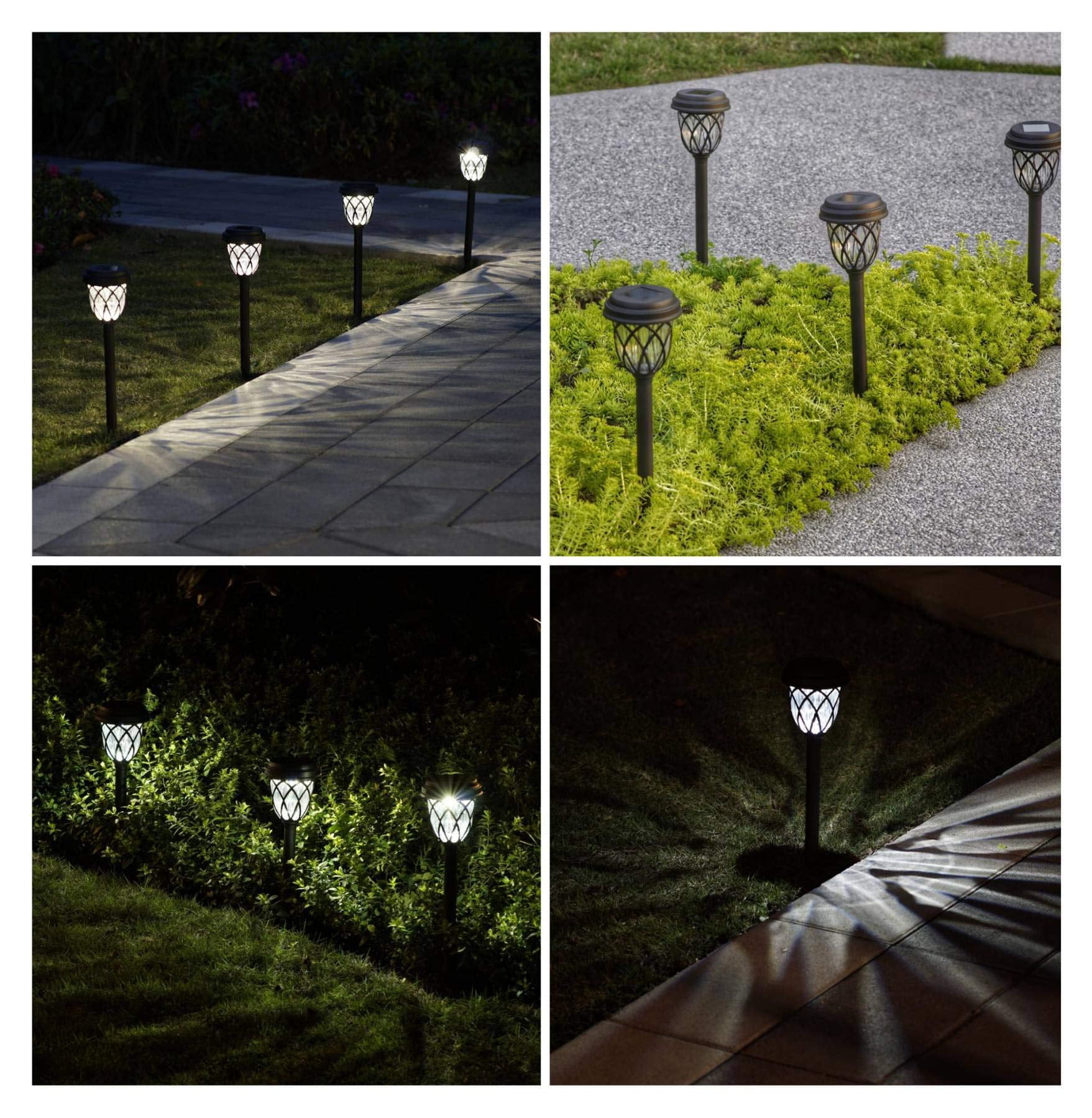 ExcMark 10 Pack Solar Lights Outdoor Garden Pathway Solar Powered Yard Lights for Walkway Sidewalk Driveway. (Black, Cool White)