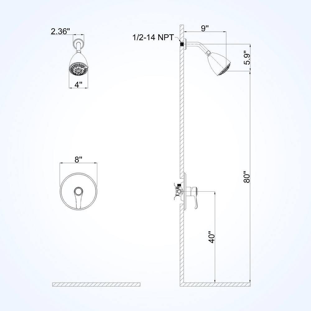 UPIKER 9-Spray Patterns with 1.8 GPM 4 in. Tub Wall Mount Single Handheld Shower Heads in Black(Valve Included) UP221301FB013