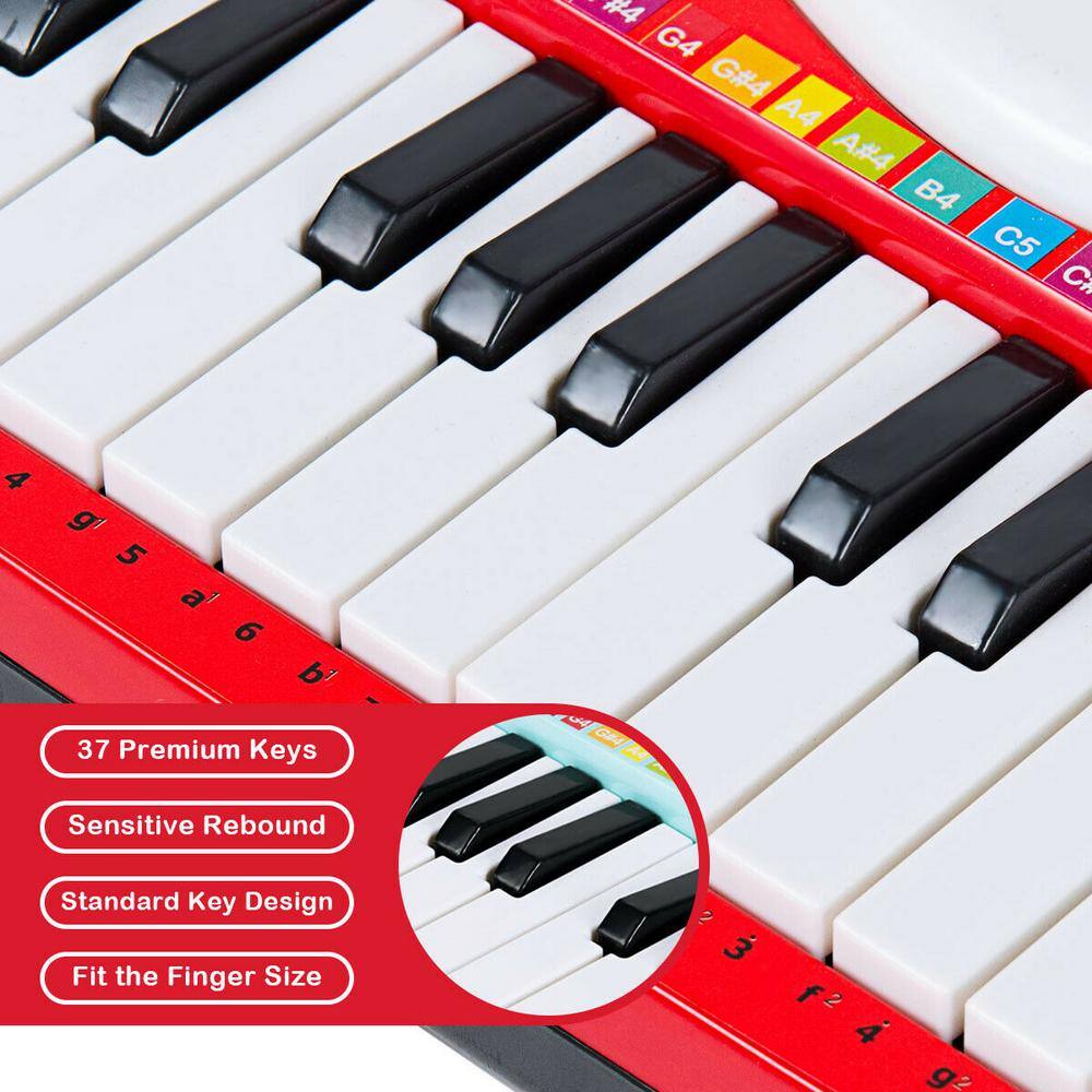 Gymax Z-Shaped Kids Toy Keyboard 37-Key Electronic Piano Red GYM03938