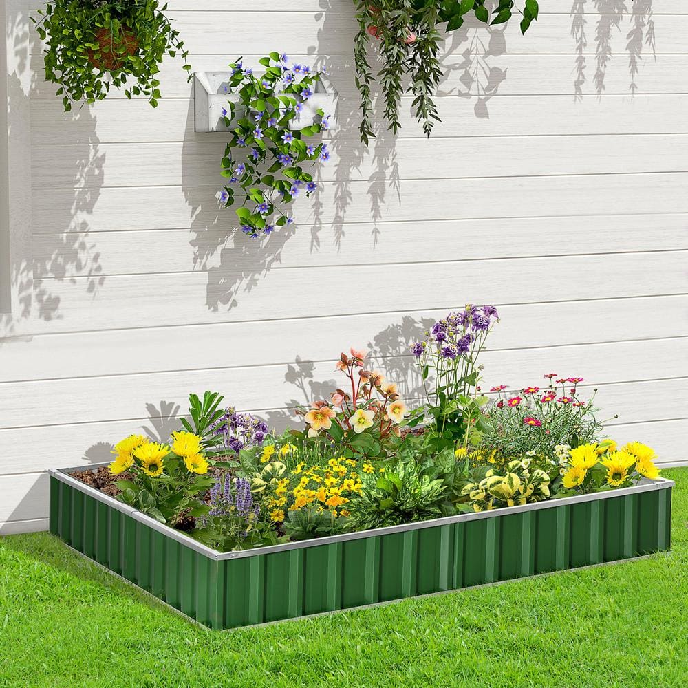 Outsunny Green Metal Raised Garden Bed， DIY Large Steel Planter Box 845-644GN