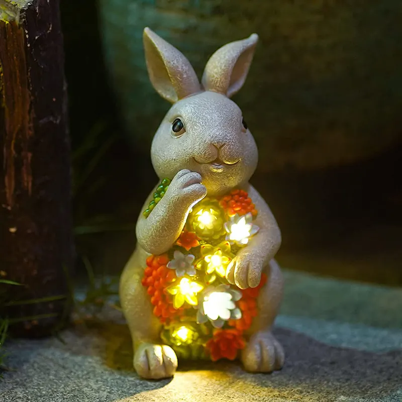 Solar Outdoor Garden Statues Rabbit with Succulent and LED Lights craft ornament for Balcony Yard Lawn Garden Decor Supplies