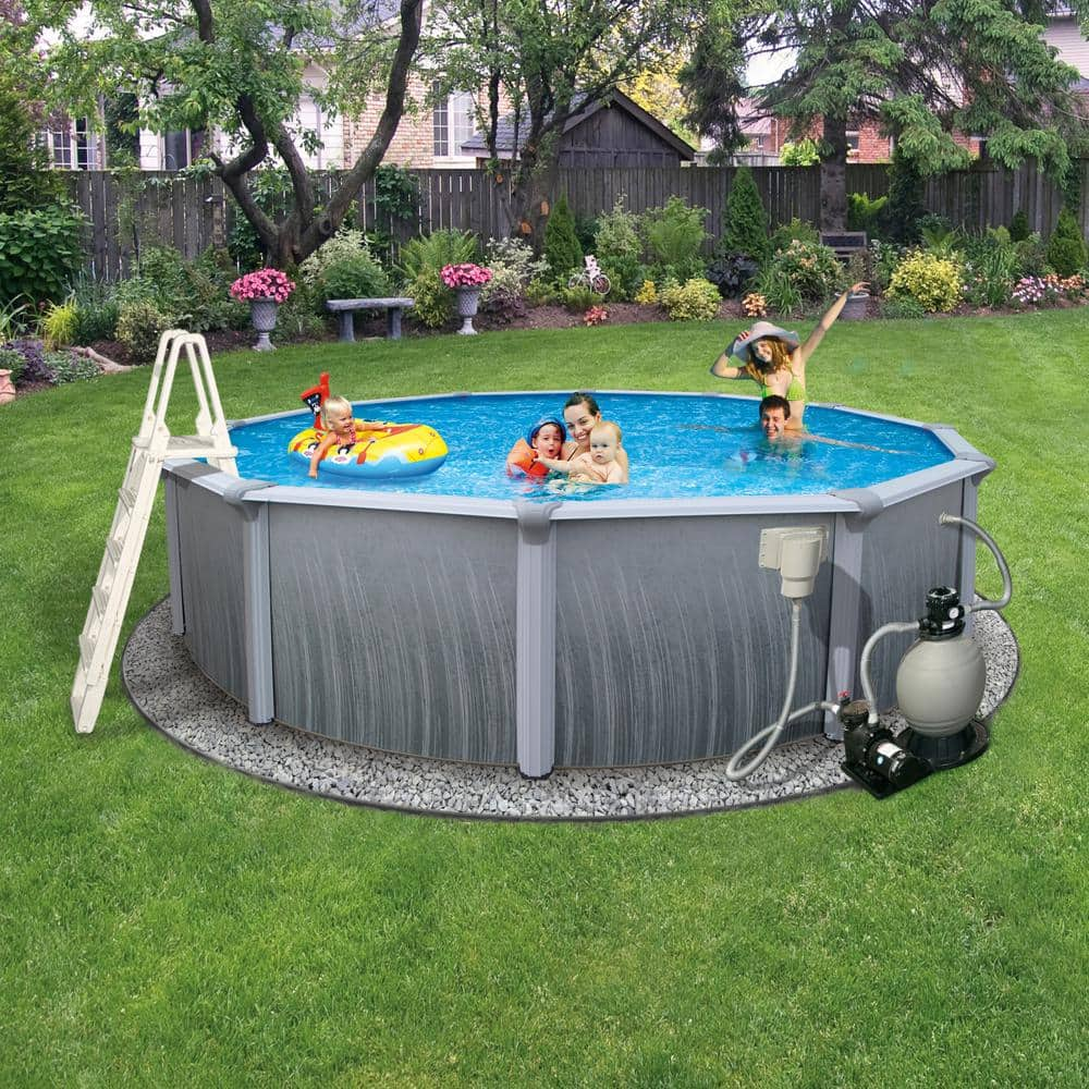 Blue Wave Martinique 24 ft. Round x 52 in. Deep Metal Wall Above Ground Pool Package with 7 in. Top Rail NB3115