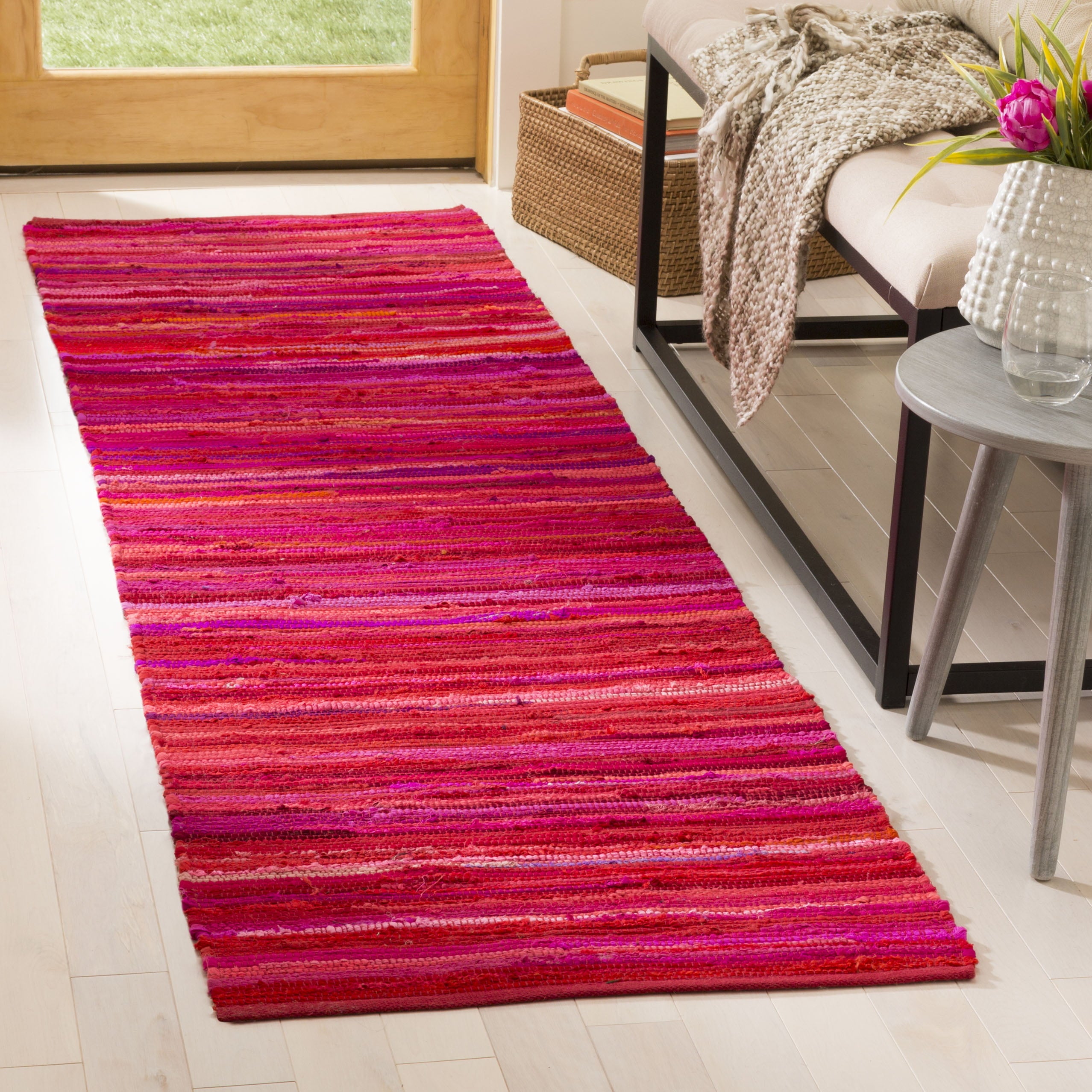 SAFAVIEH Rag Fergal Striped Cotton Runner Rug, Red/Multi, 23 x 10