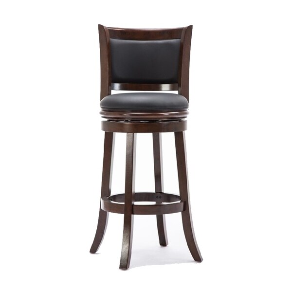 Round Wooden Swivel Barstool with Padded Seat and Back， Dark Brown