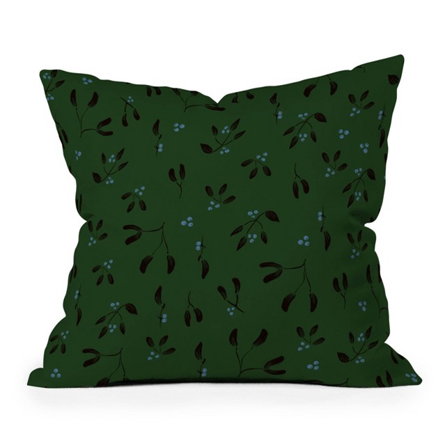 Camilla Foss Midnight Mistletoe Square Throw Pillow Green Deny Designs