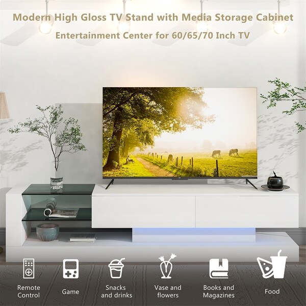 Entertainment Center TV Stand with 2 Media Storages and LED Lights - 15