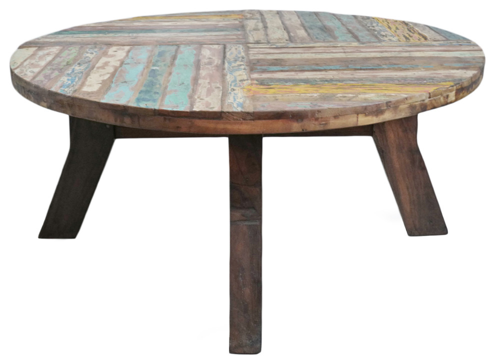 Reclaimed Round Boat Wood Coffee Table 1   Farmhouse   Coffee Tables   by Design Mix Furniture  Houzz