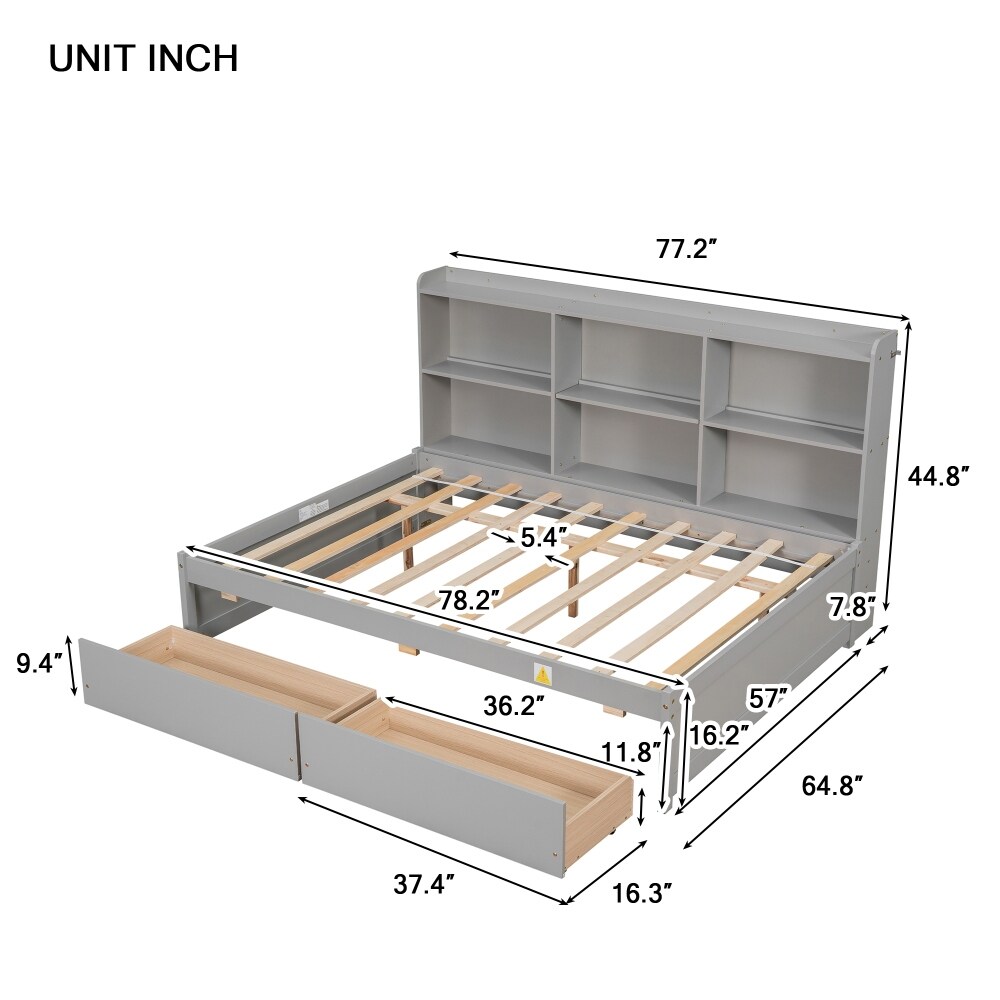 Full Bed with Side Bookcase and Drawers