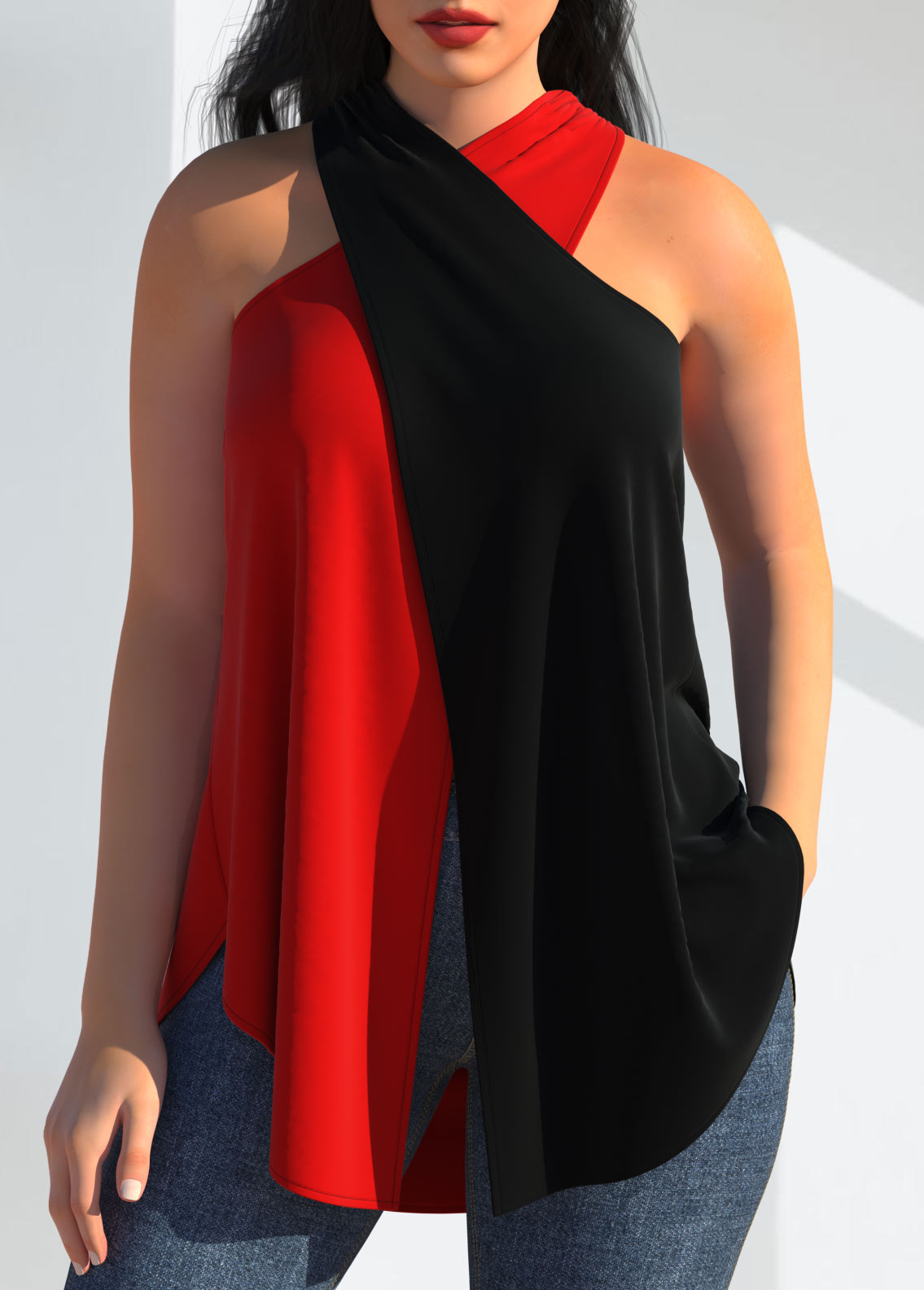 Halter Cross Front Red Tank Top