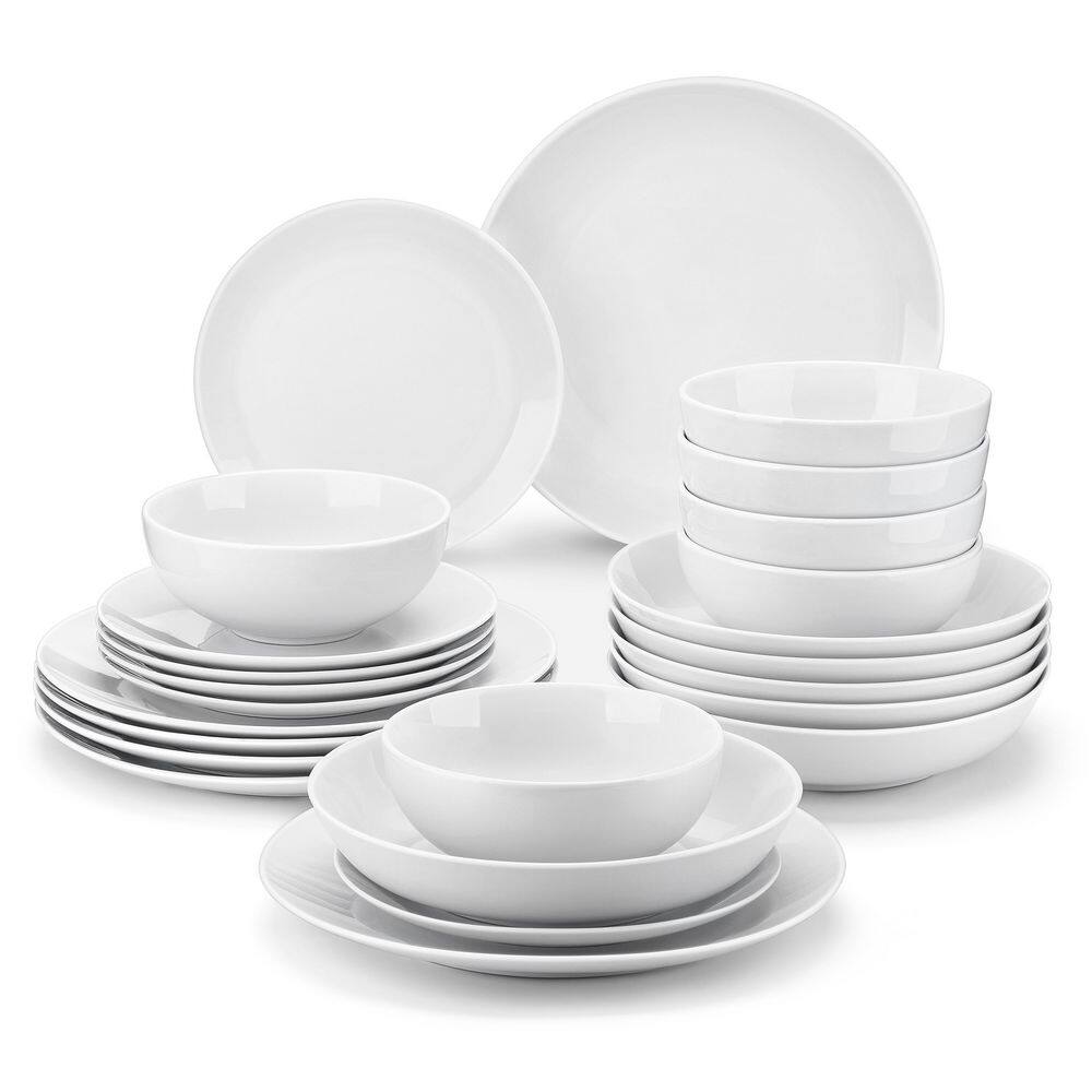 MALACASA Amelia 24-Piece White Porcelain Dinnerware Set Service For 6 AMELIA-24