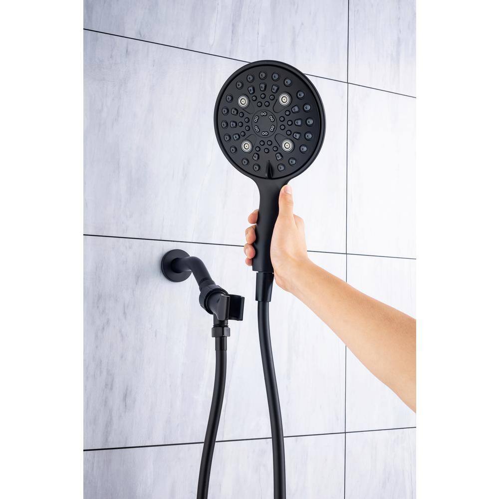 Mondawe Mondawell 6-Spray Patterns 6 in. Wall Mount Handheld Shower Head with Trim and Valve in Matte Black MA-D92101H-6