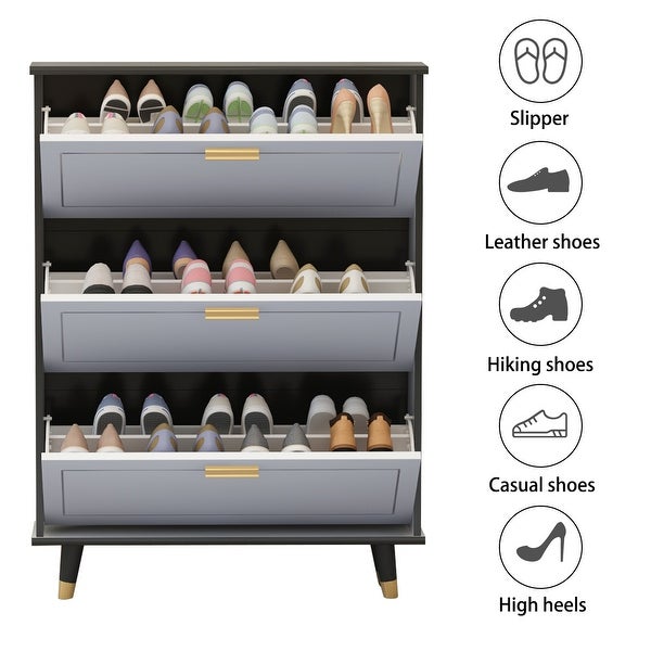 Timechee 35.4W Shoe Cabinet 3 Drawers Shoe Cabinet Fold-Out Nordic - - 35554208