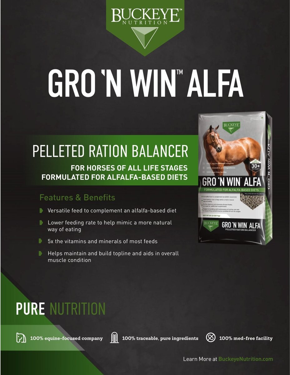 Buckeye Nutrition Gro 'N Win Alfa Horse Feed， 50-lb bag