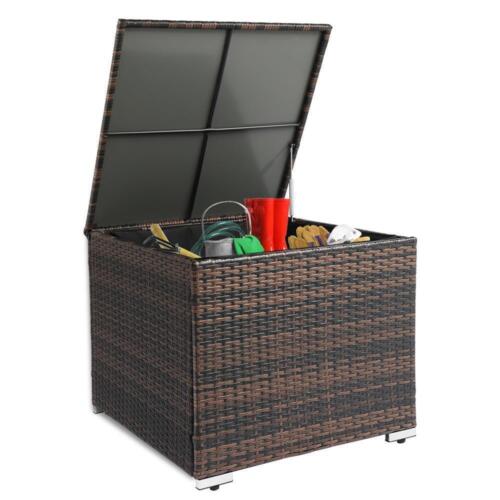 24" Deck Box Storage Bin Organizer Outdoor Garden Patio Wicker Brown