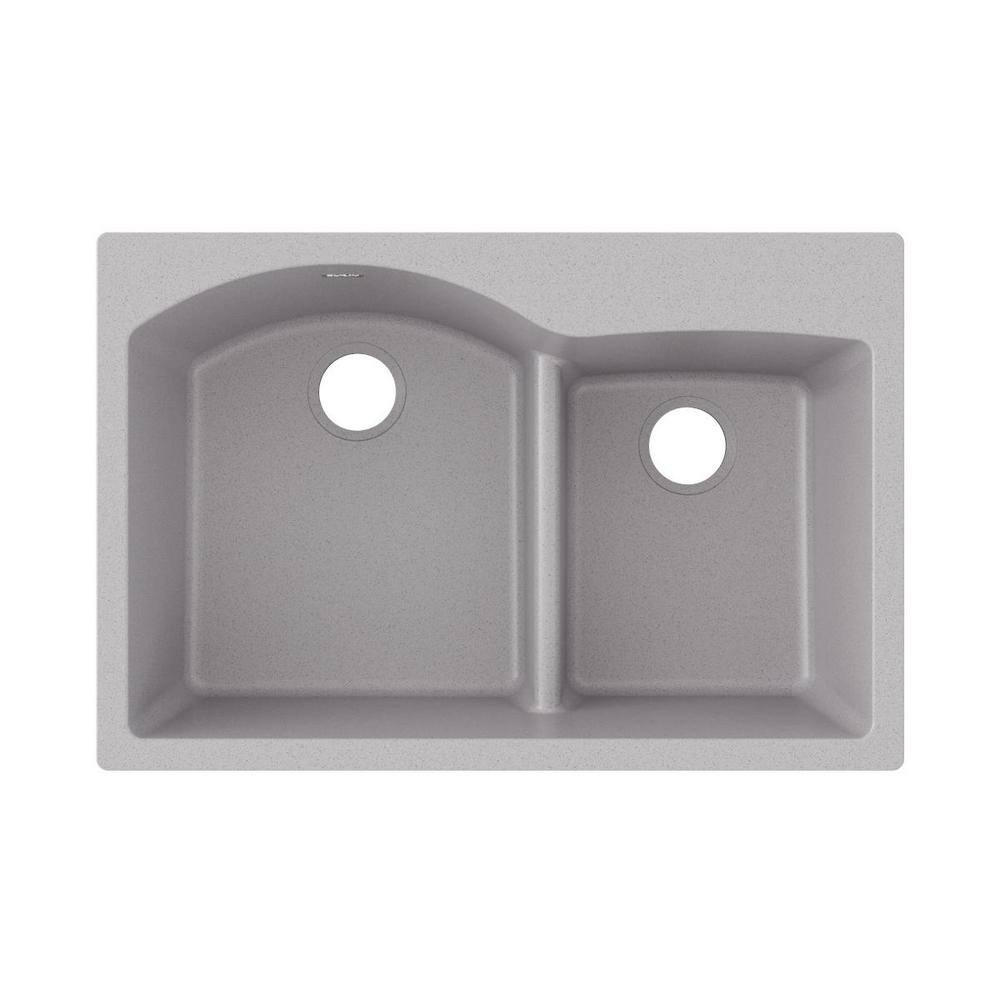 Elkay Quartz Classic Greystone Quartz 33 in. 6040 Double Bowl Drop-In Kitchen Sink with Aqua Divide ELGH3322RGS0