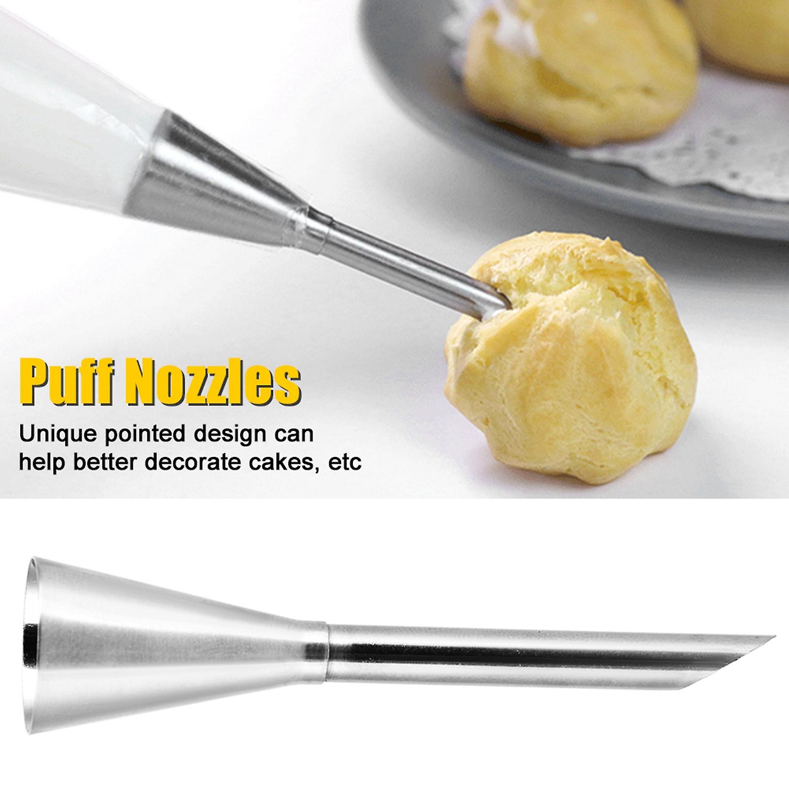 Cream Icing Piping Nozzle Tips Professional Long Cream Puff Nozzle Stainless Steel Cream Dispenser For Puff Small Pastry Icing Piping Decorating Tools