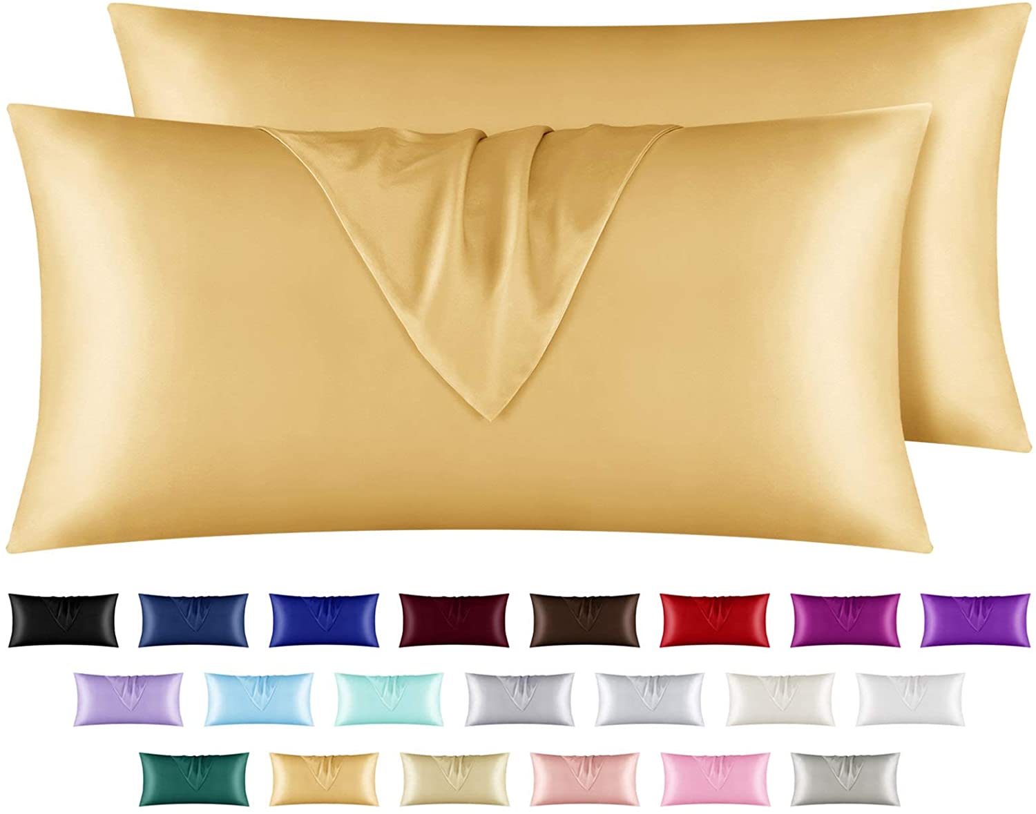 Satin Pillowcase for Hair and Skin, 2 pcs Silky Pillowcases with Envelop Closure