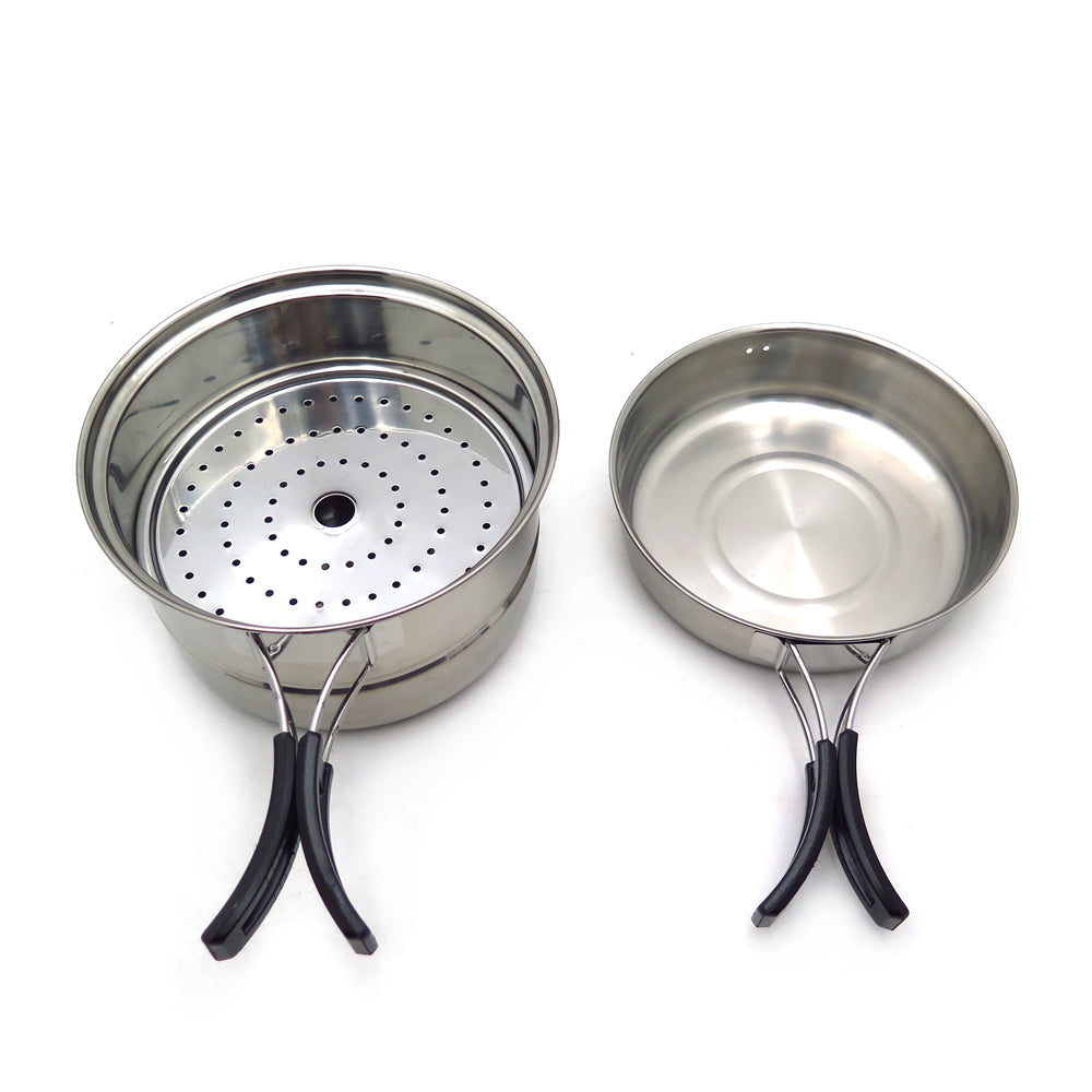 HTTMT- Silver Portable Outdoor Cookware Camping Hiking Picnic Cooking Bowl Pan Pot Set