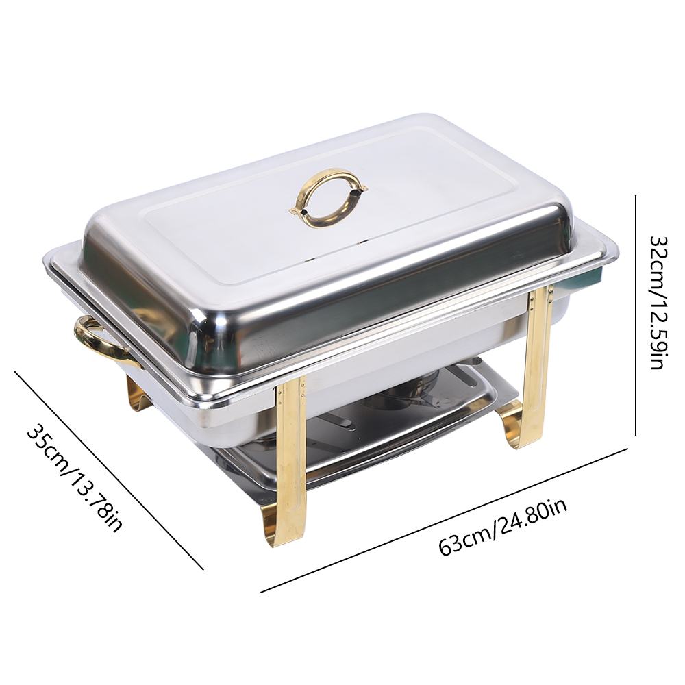 Anqidi 9L Chafing Dish Set Stainless Steel Rectangular Folding Chafer Food Warmer Container w/Lid for Catering Buffet