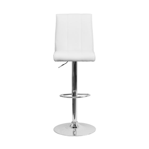 White Vinyl Adjustable Height Barstool with Chrome Base