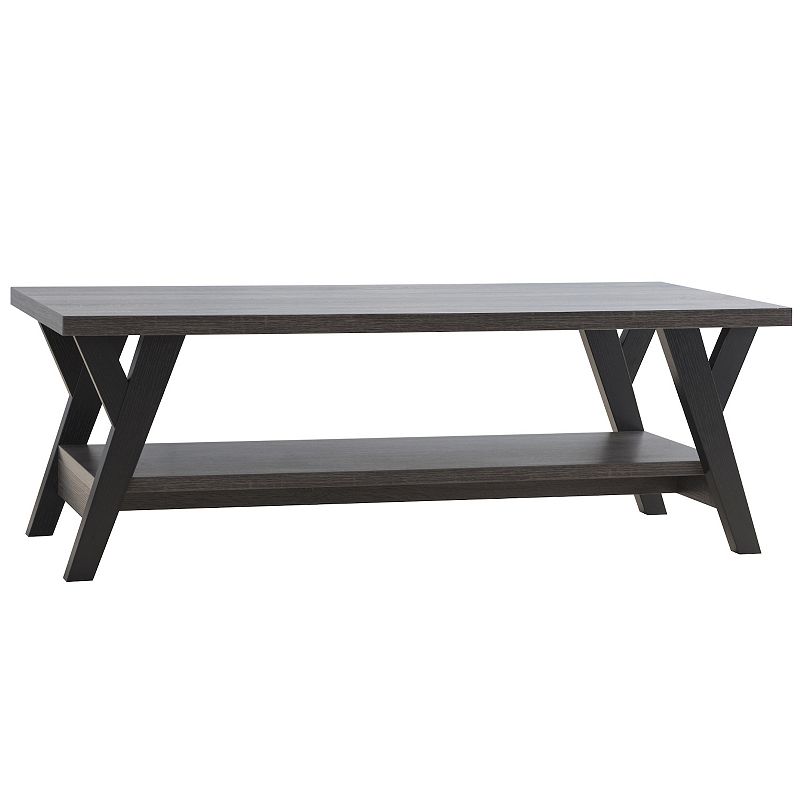 FC Design Distressed Grey and Black Coffee Table with Bottom Shelf