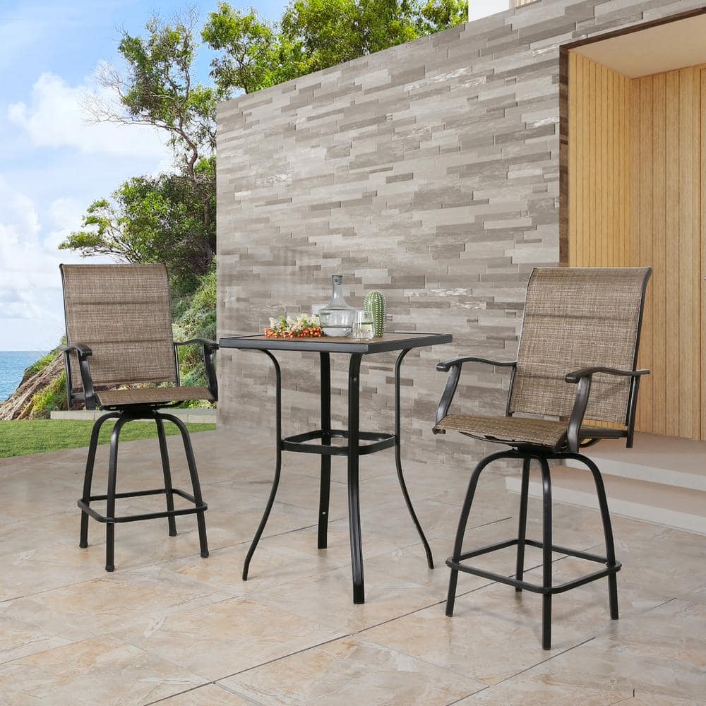 ULAX FURNITURE Swivel Metal Mesh Sling Outdoor Bar Stools with Padded Quick-Drying Foam (2-Pack) HD-970223